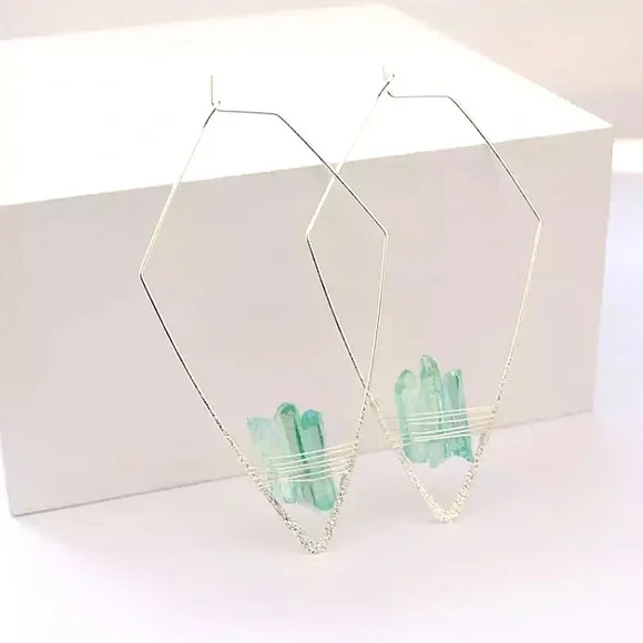 Geometric Bohemian Quartz Crystal Indie Earrings - Picture 2 of 10